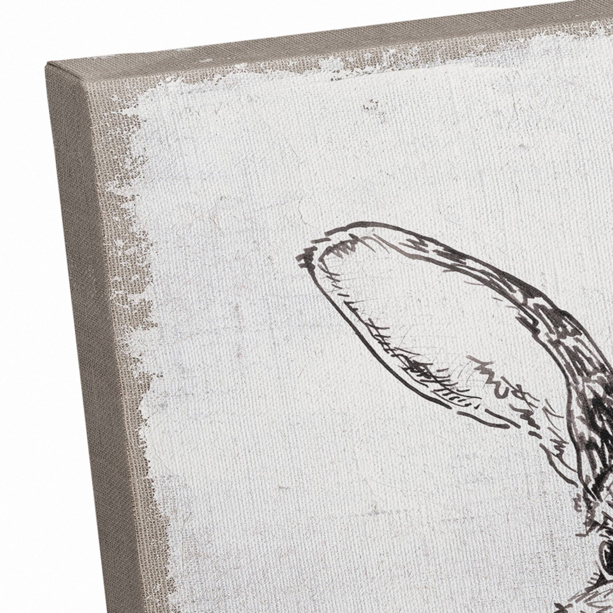 Ink Drawing Bunny Burlap Canvas Wall Art